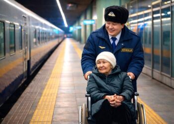 Вокзалда мүгедектігі бар жандарды автокөліктен вагонға дейін жеткізеді