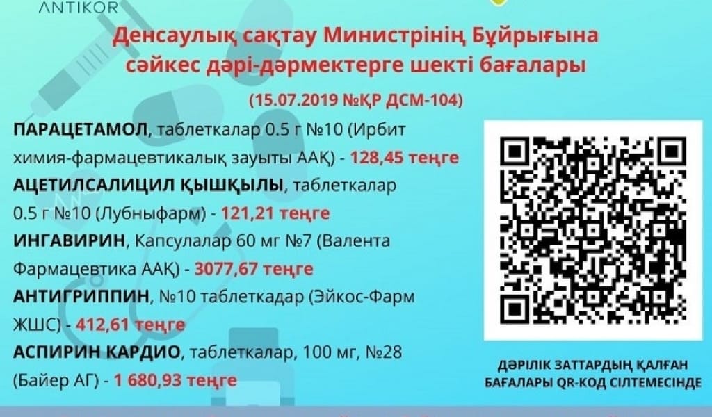 АНТИКОР: ДӘРІ-ДӘРМЕК БАҒАСЫНЫҢ КӨТЕРІЛГЕНІН БАЙҚАСАҢЫЗ, ХАБАРЛАСЫҢЫЗ